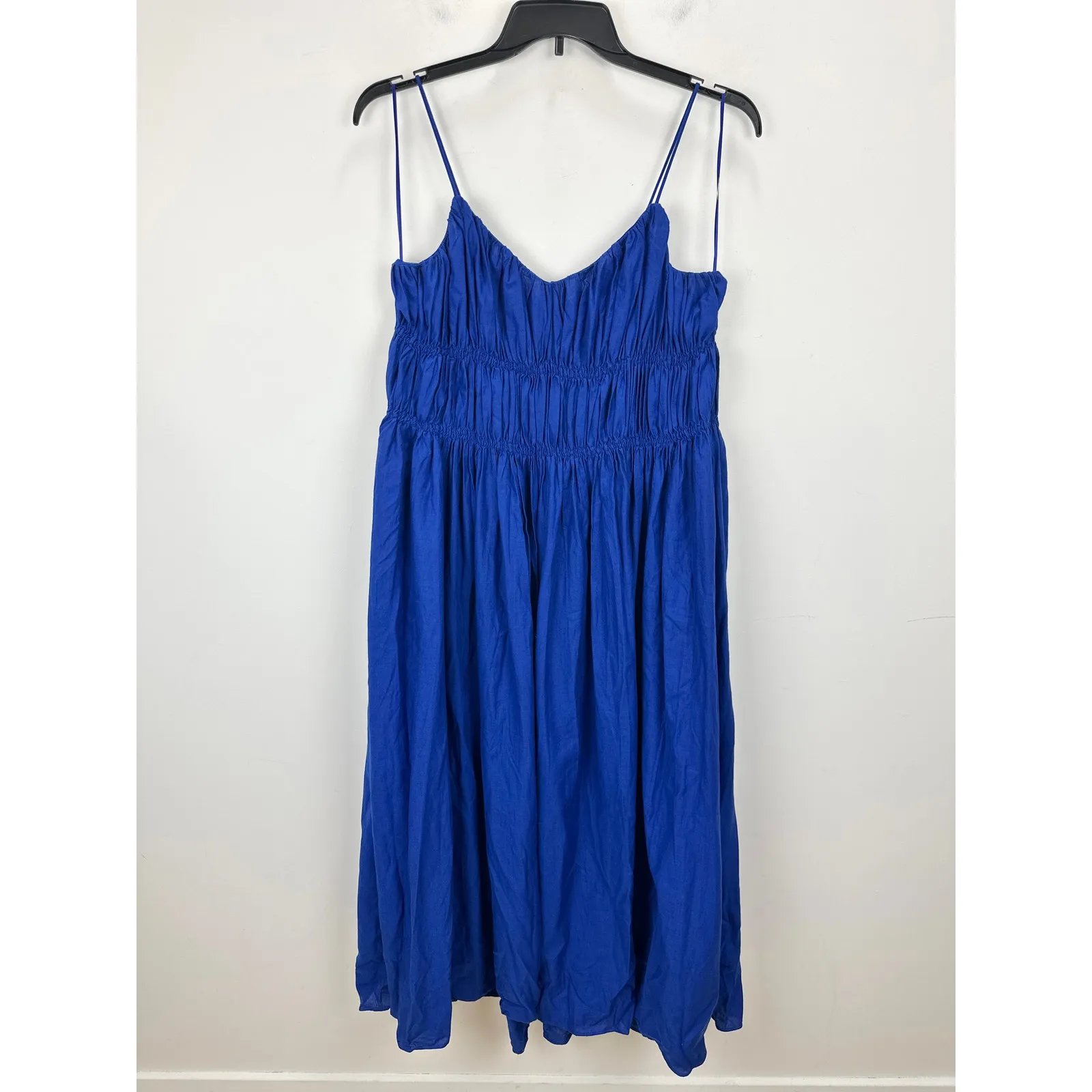 Madewell Textured V Neck Midi Dress A Line Linen Cotton Bright Sapphire XL NWT - Image 14