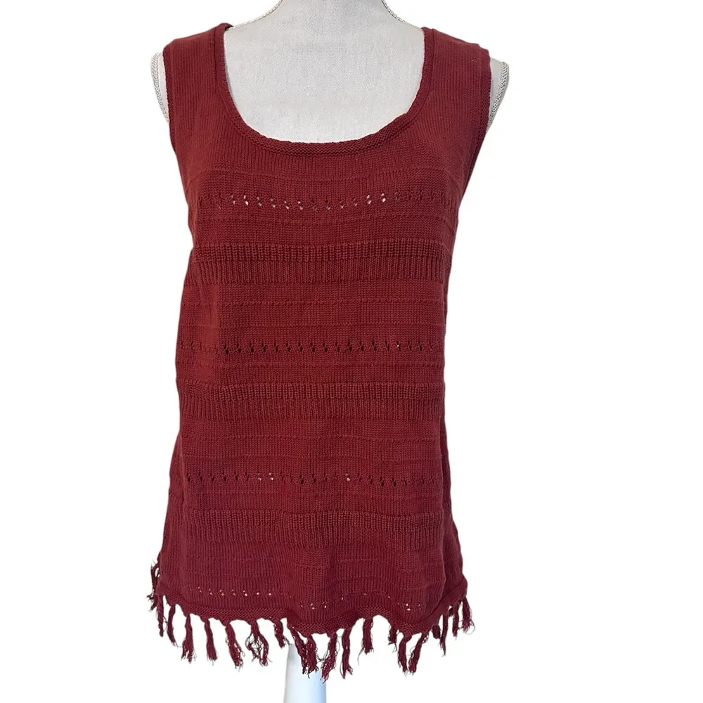 Old Navy Sleeveless Fringed Hem Sweater Tierra Red size XL - Image 2