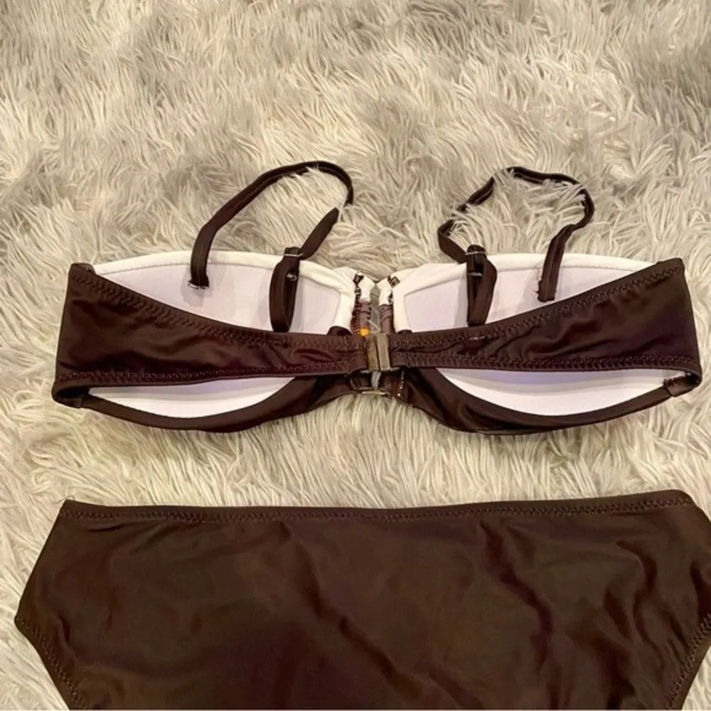Women’s 2 Piece Push Up Bandeau Bikini Swimsuit Color Block Orange Brown NWOT Size undefined - Image 55