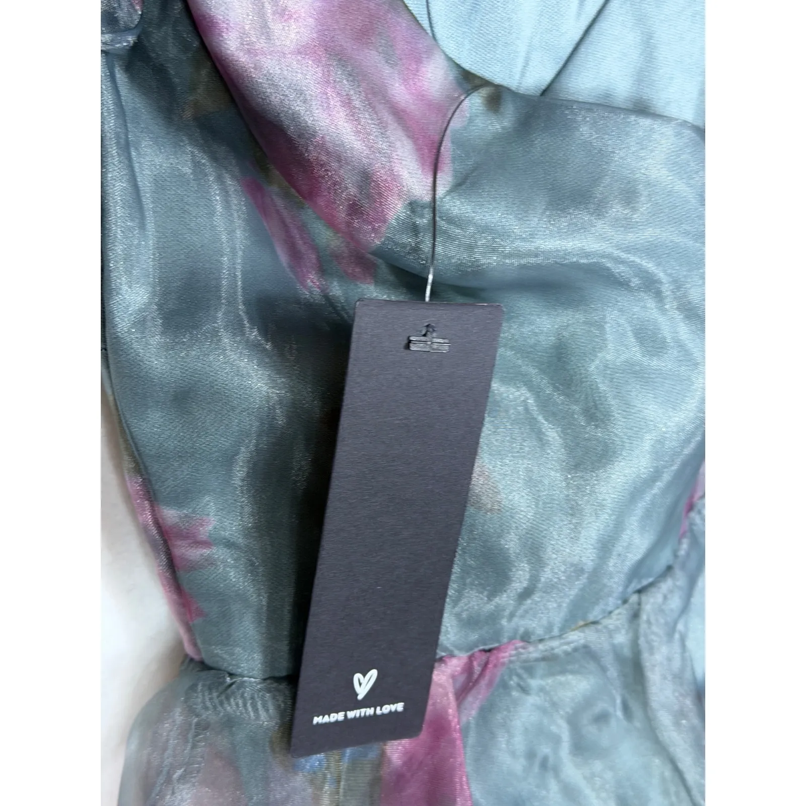 Lulus Slate Floral Organza Ruffled Midi Dress  Flutter Sleeve A Line SM New - Image 7