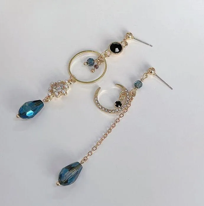 Asymmetry Moon Long Tassel Dangle Drop Earrings for Women Gold - Image 2