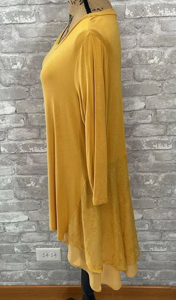 LOGO by Lori Goldstein Mustard Yellow Lace Tunic - Image 2