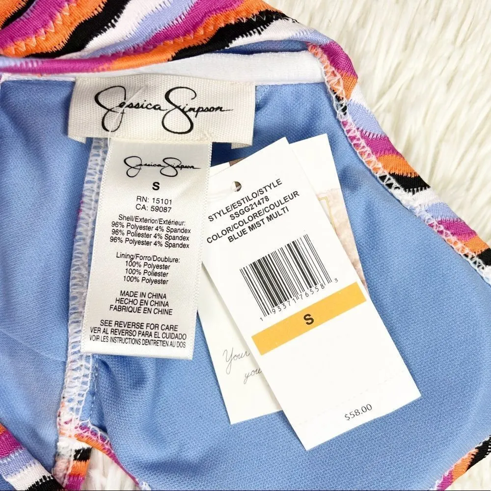 Jessica Simpson Got The Groove Multi Striped Halter High Waist Bikini Size Small - Image 3