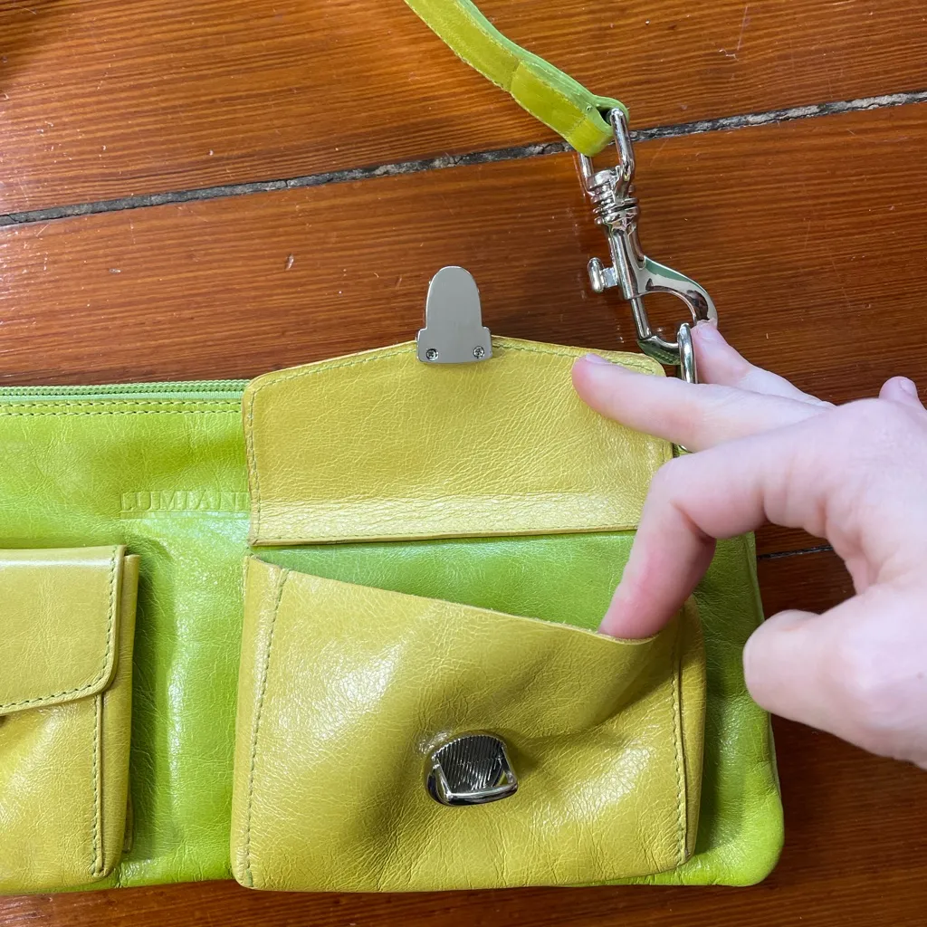 Lumiani Neon Green & Yellow Leather Bag / Made in a Italy - Image 6