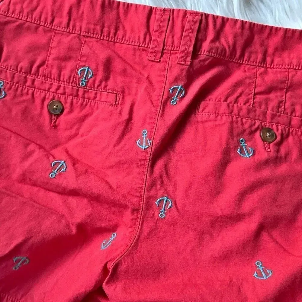 OLD NAVY | Coral Red Aqua Chino Shorts Anchor Embroidered Print | Size 8 - Image 5