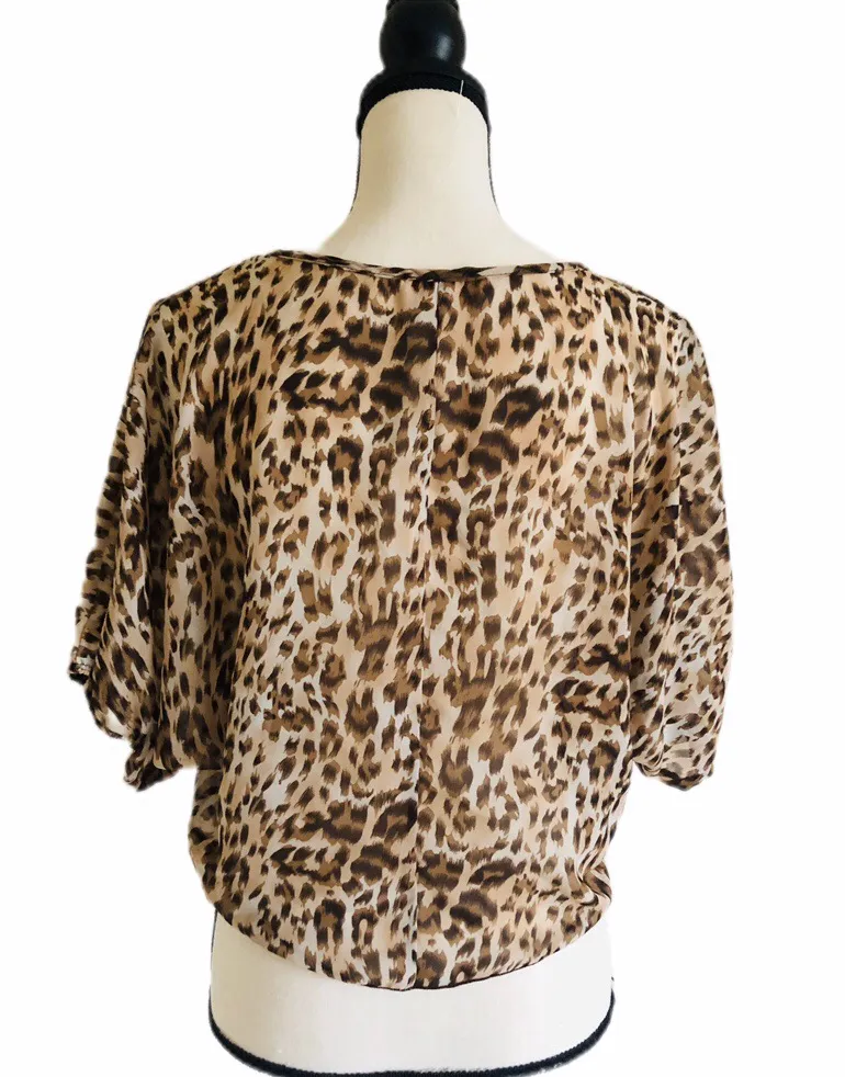 April Leopard Print Chiffon Crop Top Tan Size M - Image 3
