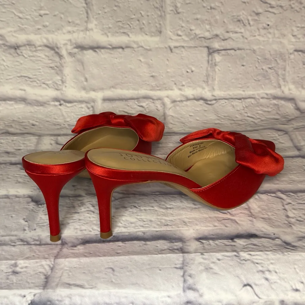 Journee Collection Red Satin Heels with Bow - Image 3