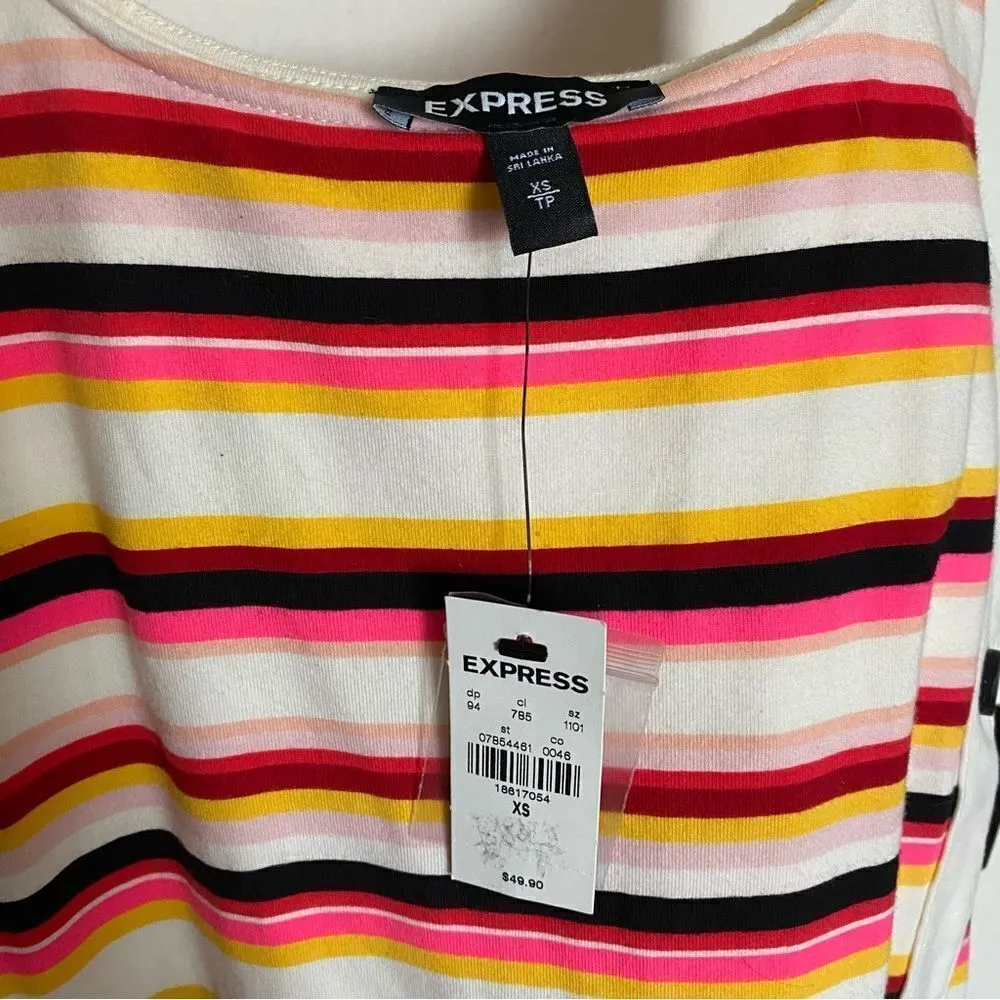 Express Bodycon Midi Dress NEW Colorful Stripes XS Stretch Party - Image 7