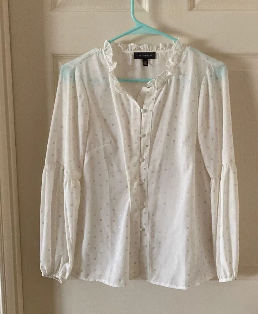NEW The Limited Button Down Shirt Cream Gold Ruffled Blouse Work Top XS NWOT - Image 4