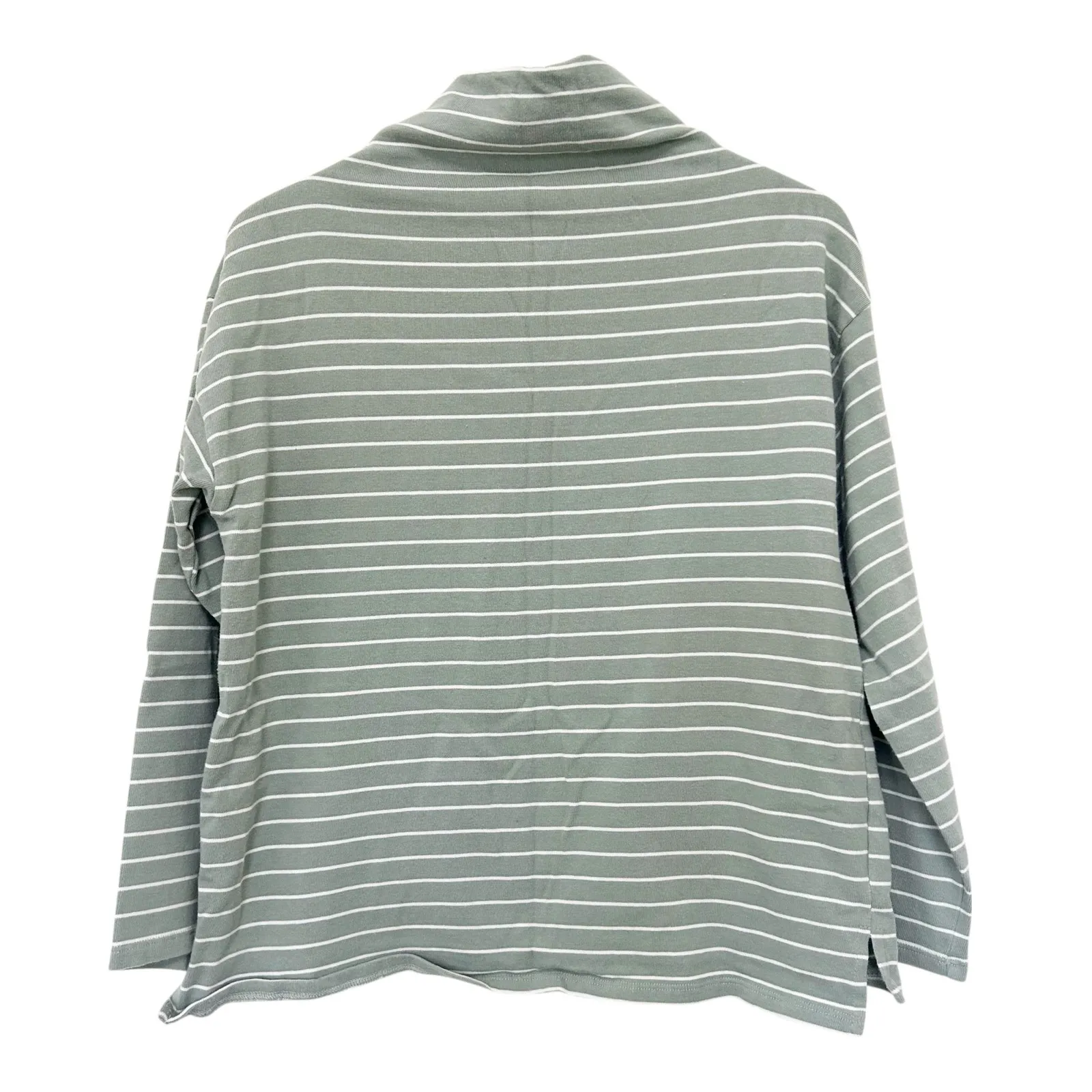 Garnet Hill Green Striped Organic Cotton Turtleneck Shirt Sz M - Image 4