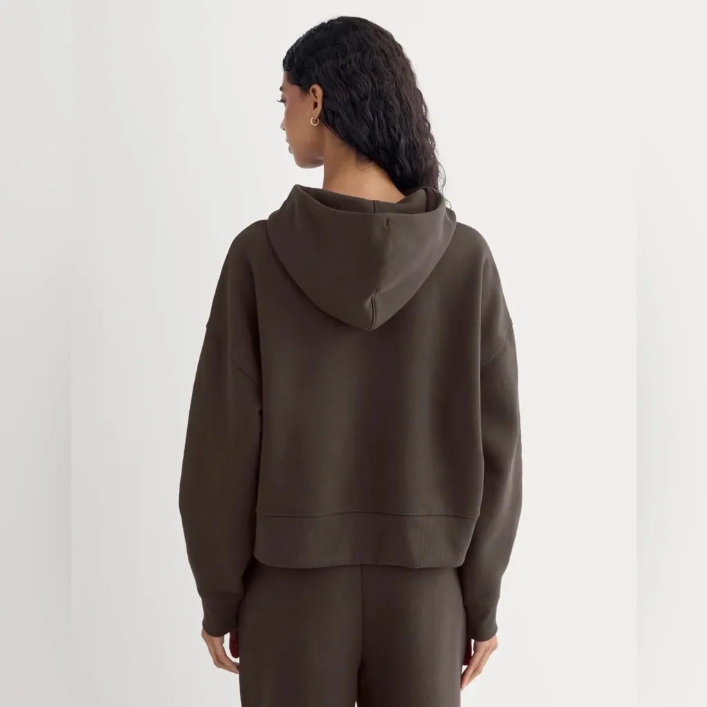 Everlane Cropped Luxe Fleece Hoodie in Dark Chocolate, Size Small - Image 4