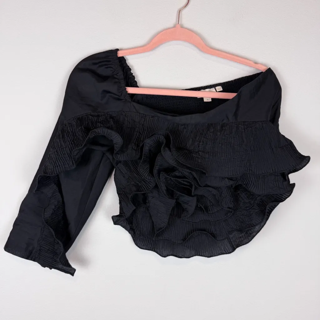 Anthropologie Let Me‎ Be 3D Rosette One Shoulder Top Black Size Medium - Image 7