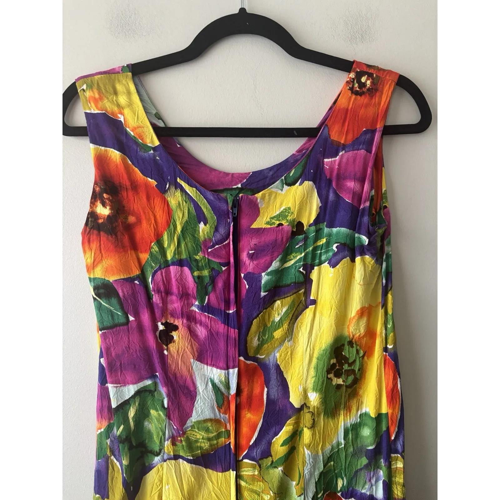 Vintage Jams World Yellow‎ Pink Poppy Floral Sleeveless Mini Shift Dress Medium - Image 7