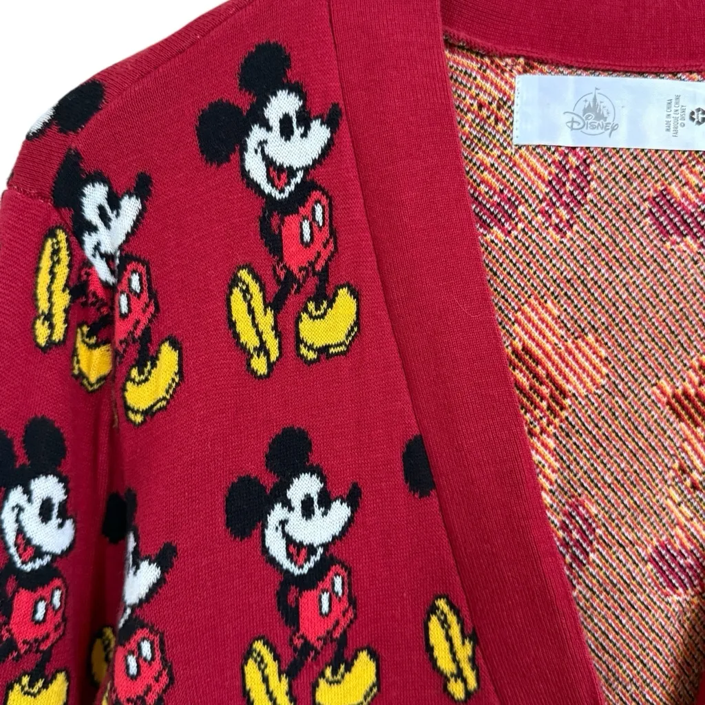 Disney Mickey Mouse Cardigan Sweater Allover print Classic Red Unisex XS - Image 2