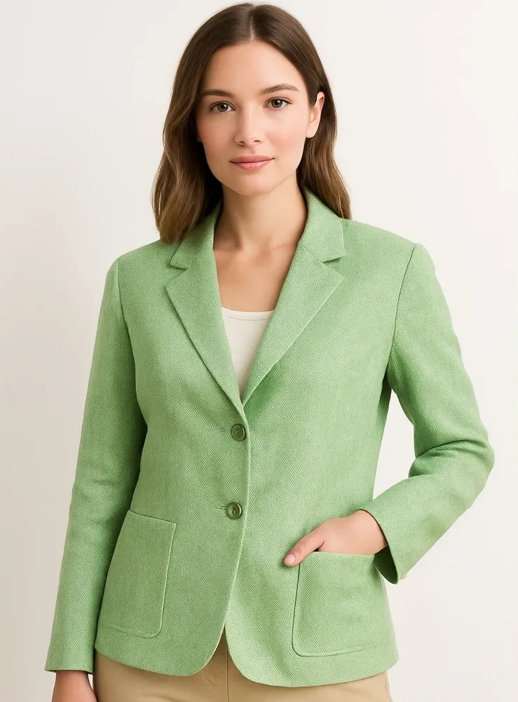 Chadwick’s Women’s Green Linen Blend Herringbone Blazer Jacket | Size 4P | - Image 1