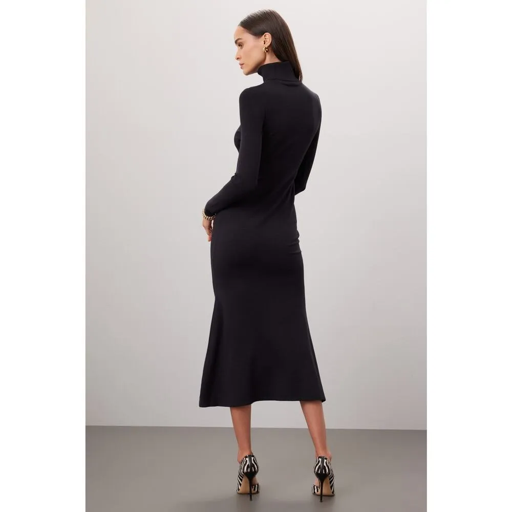 Toccin Black Ribbed Turtleneck Long Sleeve Midi Sweater Dress Size Medium - Image 4