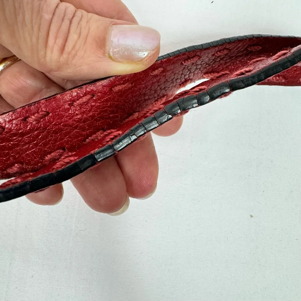 Red Pebbled Leather Purse Handbag Shoulder Bag Top Stitching - Image 14