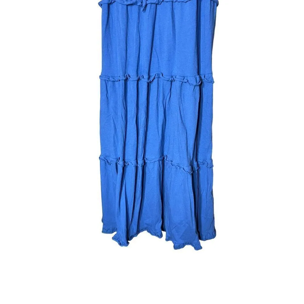 J.Crew Tiered Knit Keyhole Maxi Dress‎ Blue Sleeveless Ruffle Women’s Size XXS - Image 3