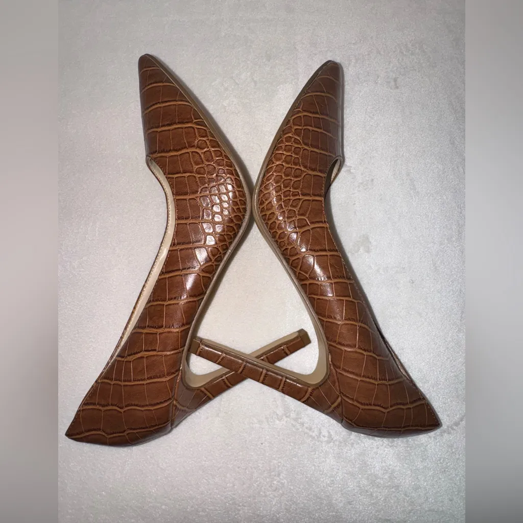 New Nine West Tatiana Pointy Toe Crocodile Embossed Leather Pumps Heels Size 7 - Image 9