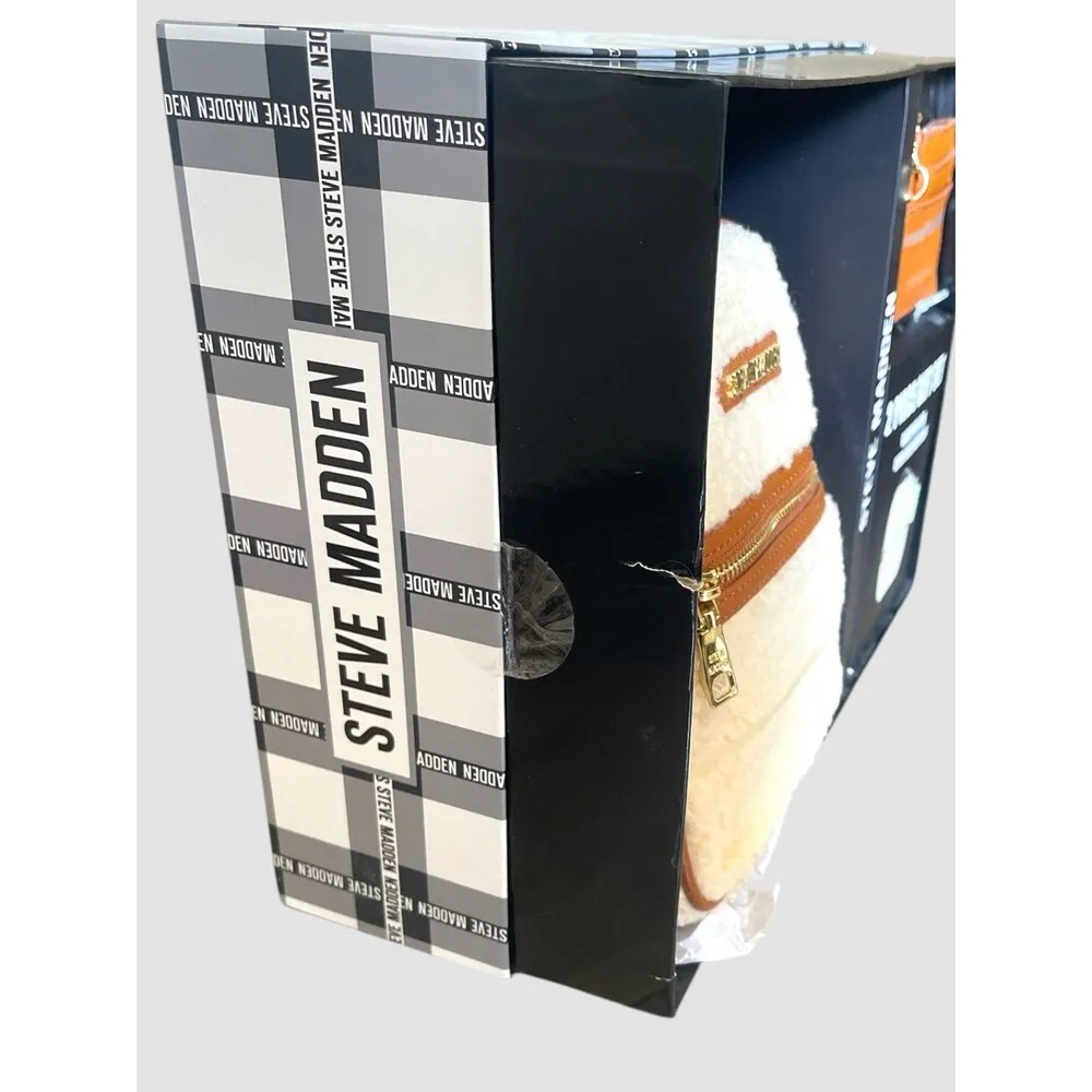 Steve madden Cream / Brown Sherpa Mini Backpack With Card Case Sets Gifting NIB - Image 5
