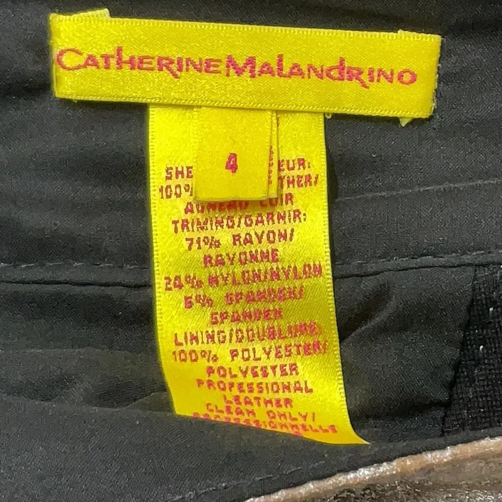 CATHERINE MALANDRINO Rocker Lamb Leather Contrasted Pencil Skirt Size 4 Small S - Image 4