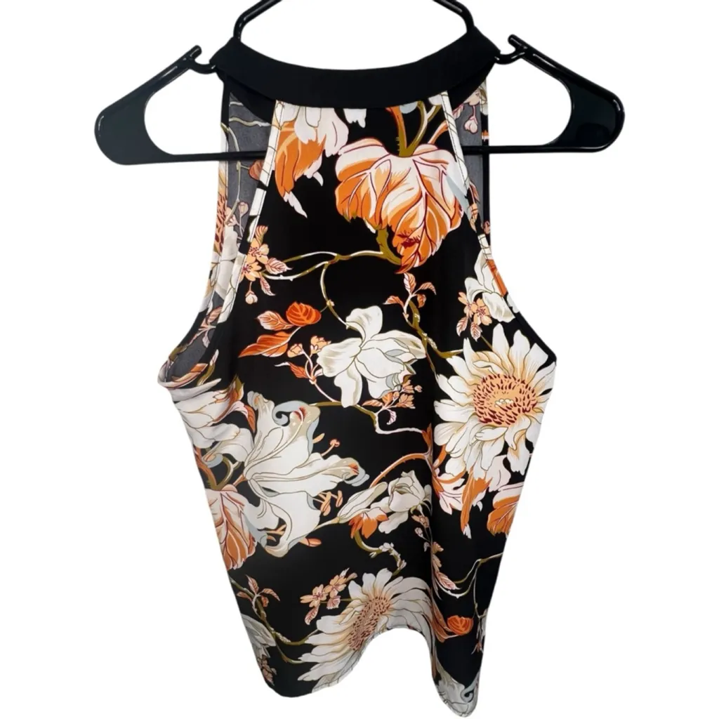 Unbranded Floral Patterned Loose Fit Lightweight Sleeveless Blouse Black - Image 3