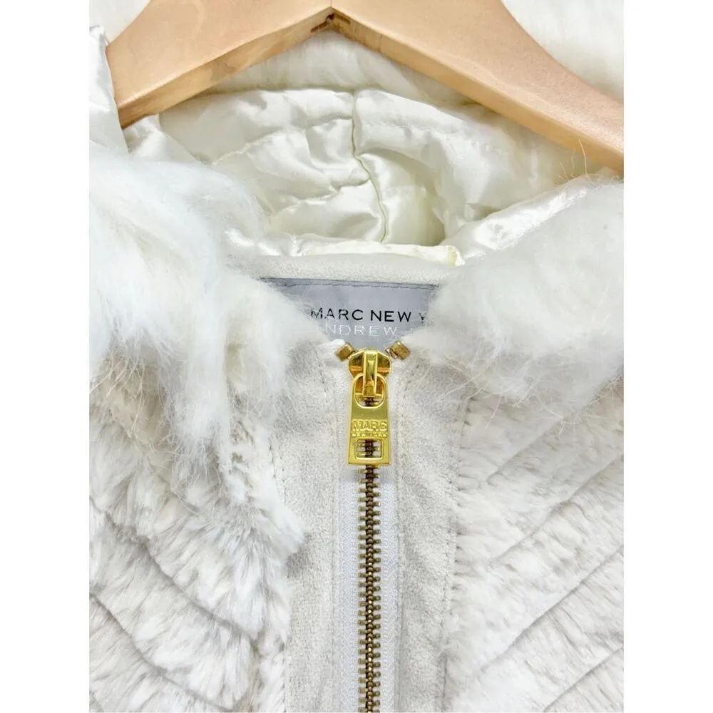 Marc‎ New York Vest Size Extra Large White Faux Fur Hooded Full Zip - Image 6
