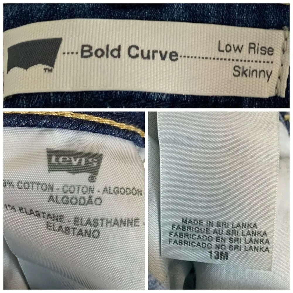 Levi’s Jeans Juniors Bold Curve 7" Low Rise Skinny Dark Blue Wash Size 13M - Image 9