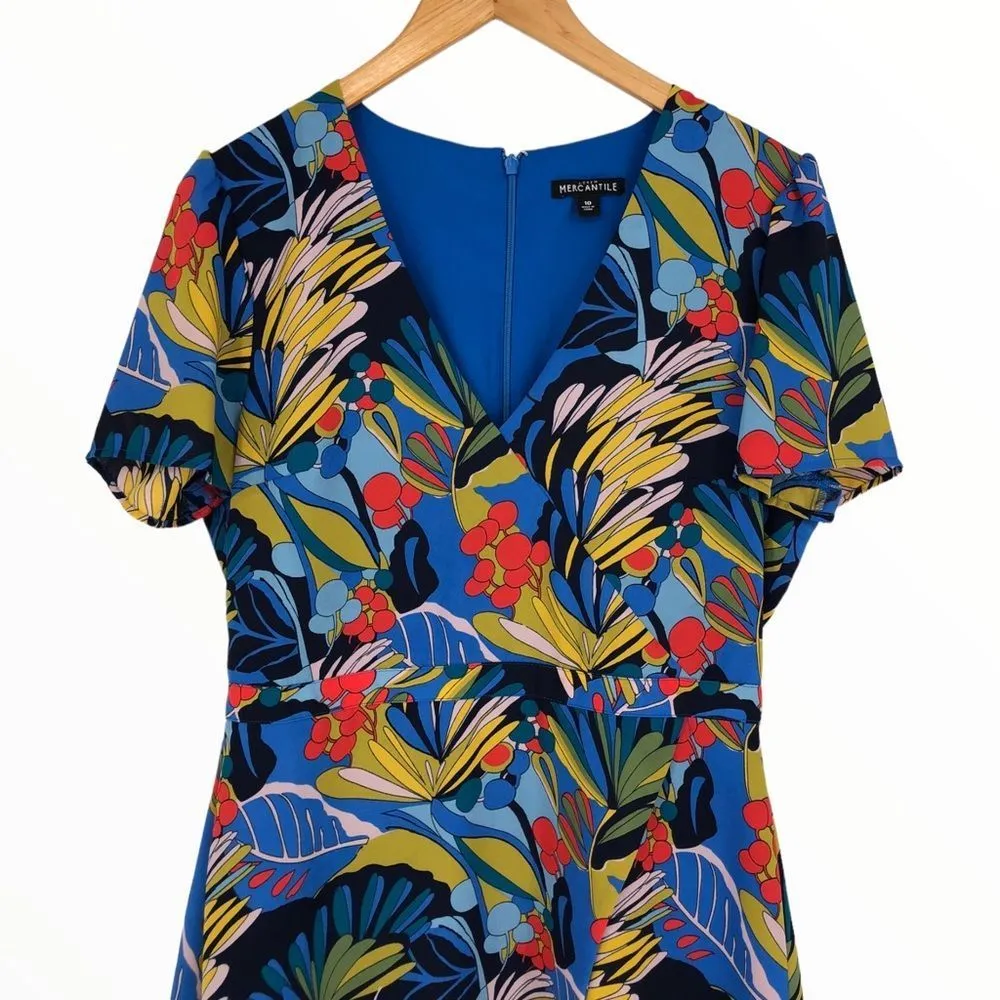 J. Crew Blue Floral Tropical Paradise Floral Short Sleeve Faux Wrap Dress sz 10 - Image 5