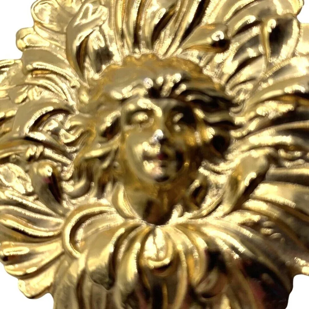 Vintage Chrysanthemum Lady Art Nouveau Gold Tone Face Circle Flower Pin Brooch - Image 2