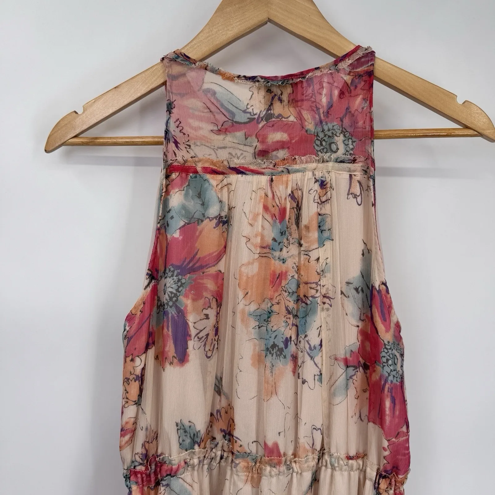 Greylin Tiered Romantic Maxi Dress Small Silk Floral Cottagecore Fairy Boho - Image 7