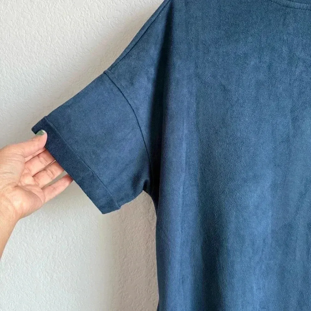 Wishlist Women’s Faux Suede Stretch‎ Short Sleeve Pockets Navy Mini Dress Size M - Image 4