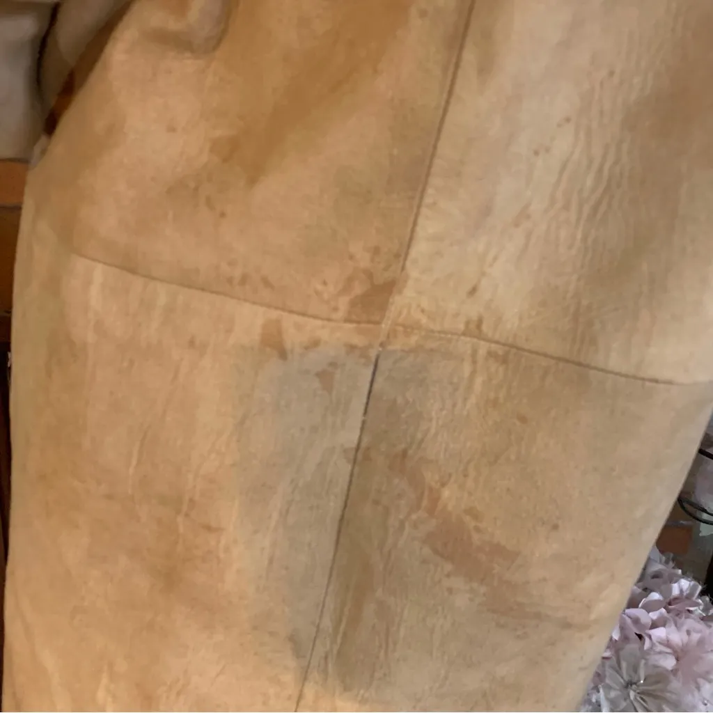 VINTAGE 1970'S BROWN SUEDE W/BLONDE MINK COLLAR SWING COAT (M) Size M - Image 10