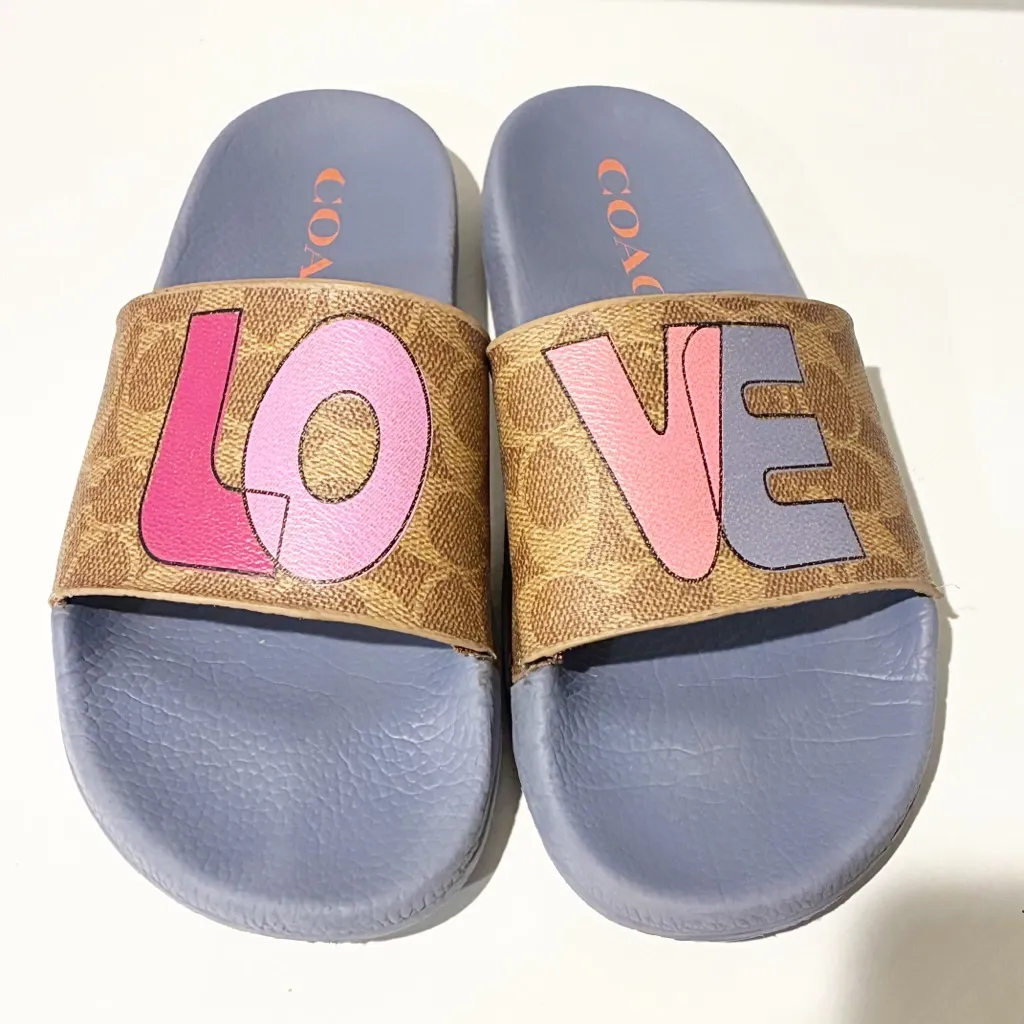 Coach Udele Slides Sandals Sport Signature Monogram LOVE Valentines Size 8B - Image 2