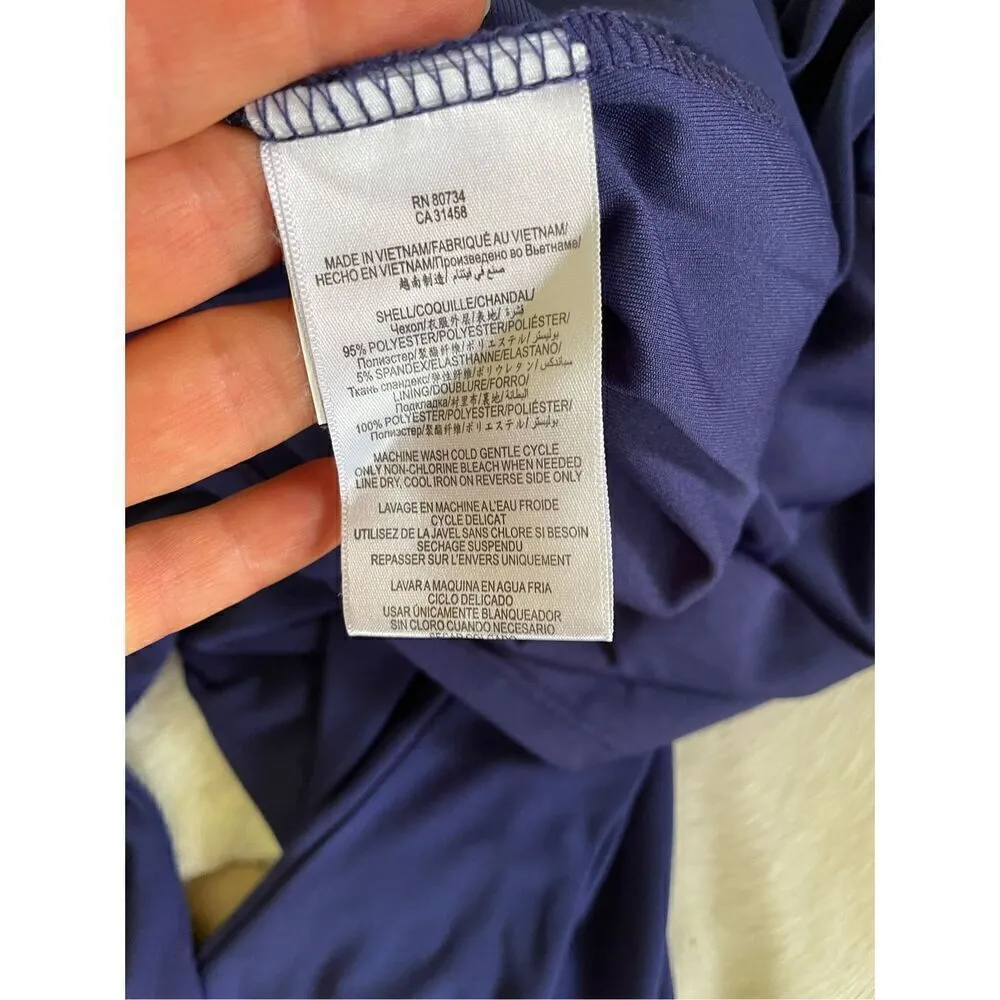 Max and Cleo Elegant Solid Navy Blue 3/4 Sleeve Ruched Faux Wrap Dress S - Image 6