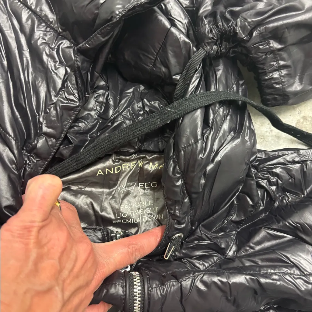 Andrew Marc women's black packable lightweight premium down hooded puffer 2Xl - Image 5