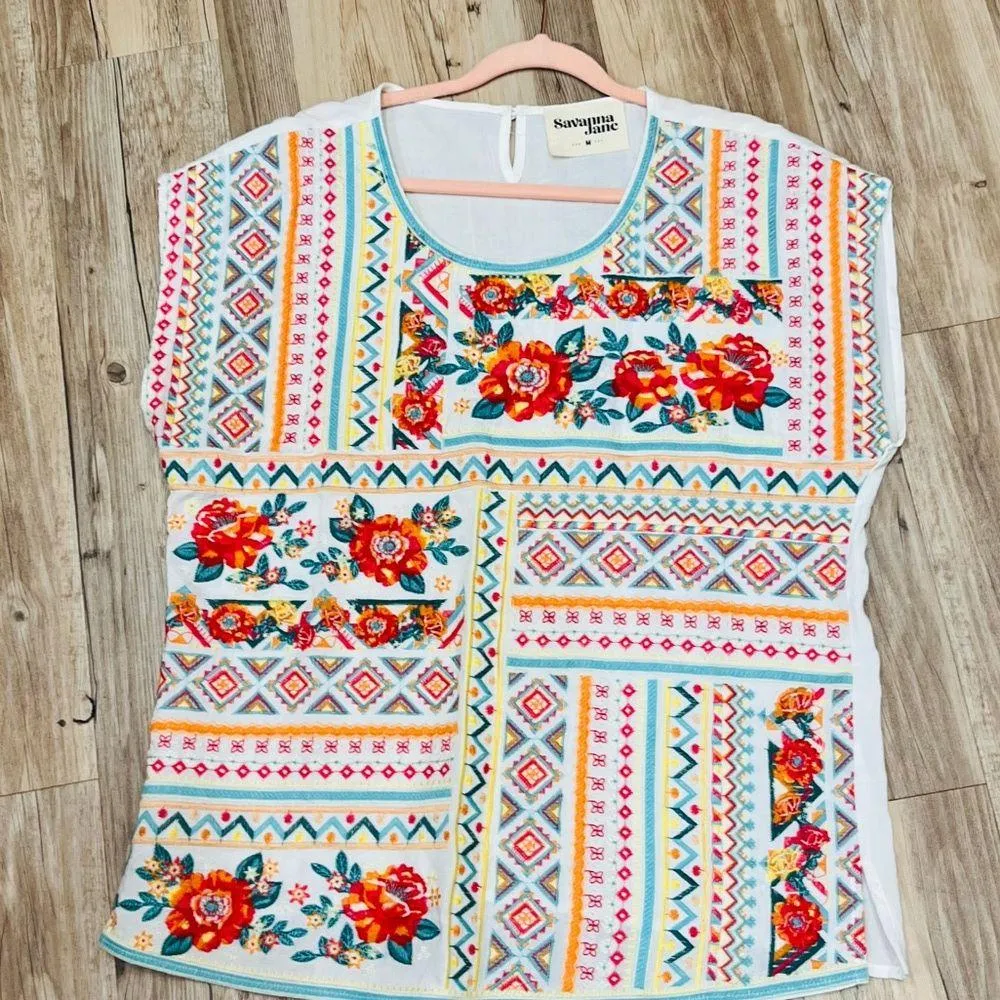 Savanna Jane Spring Cream Top flower Embroidery size medium - Image 6