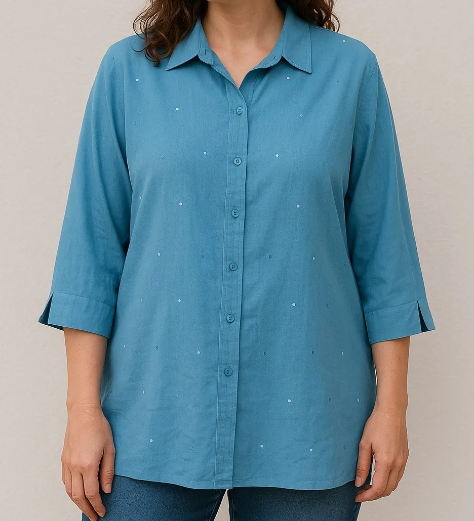 Vtg. Maggie McNaughton Linen Blend Button Down Top Embellished 3/4 Sleeve 2X - Image 1