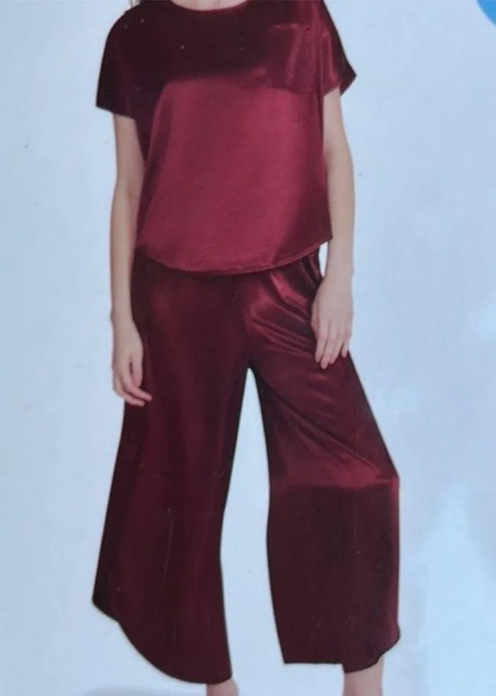 BB Dakota Pajamas Burgundy Silky Satin Loungewear Set Wide Leg Pants Women L New - Image 5