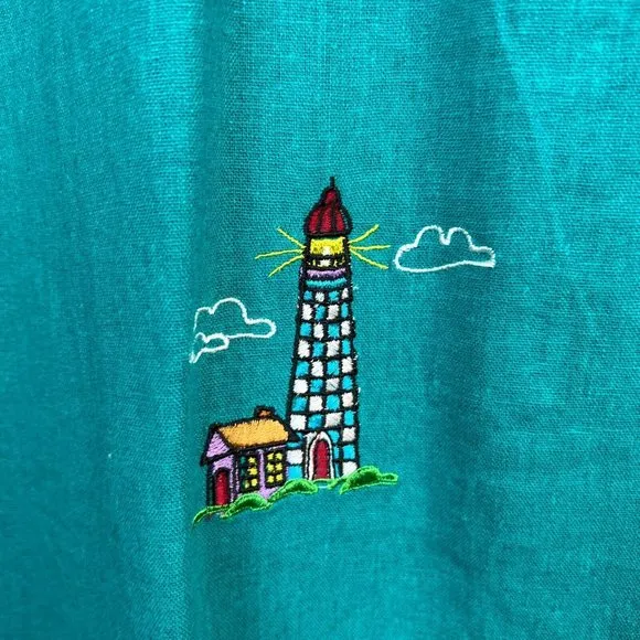 Country Concepts Dress‎ Large Teal Green Linen Cotton Midi Shift Lighthouse New - Image 7