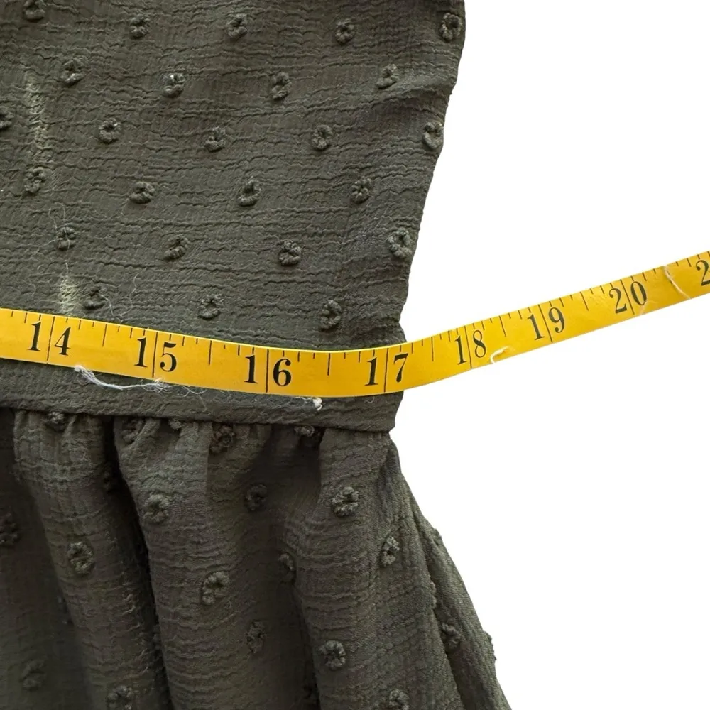 Loft Army Green Long Sleeved Swiss Dot Swing Dress Small Petite Casual Modest - Image 9