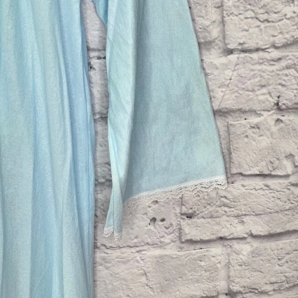 Vintage Glencraft Lightweight Fleece Nightgown Size S Blue Lace Long Union Made - Image 3