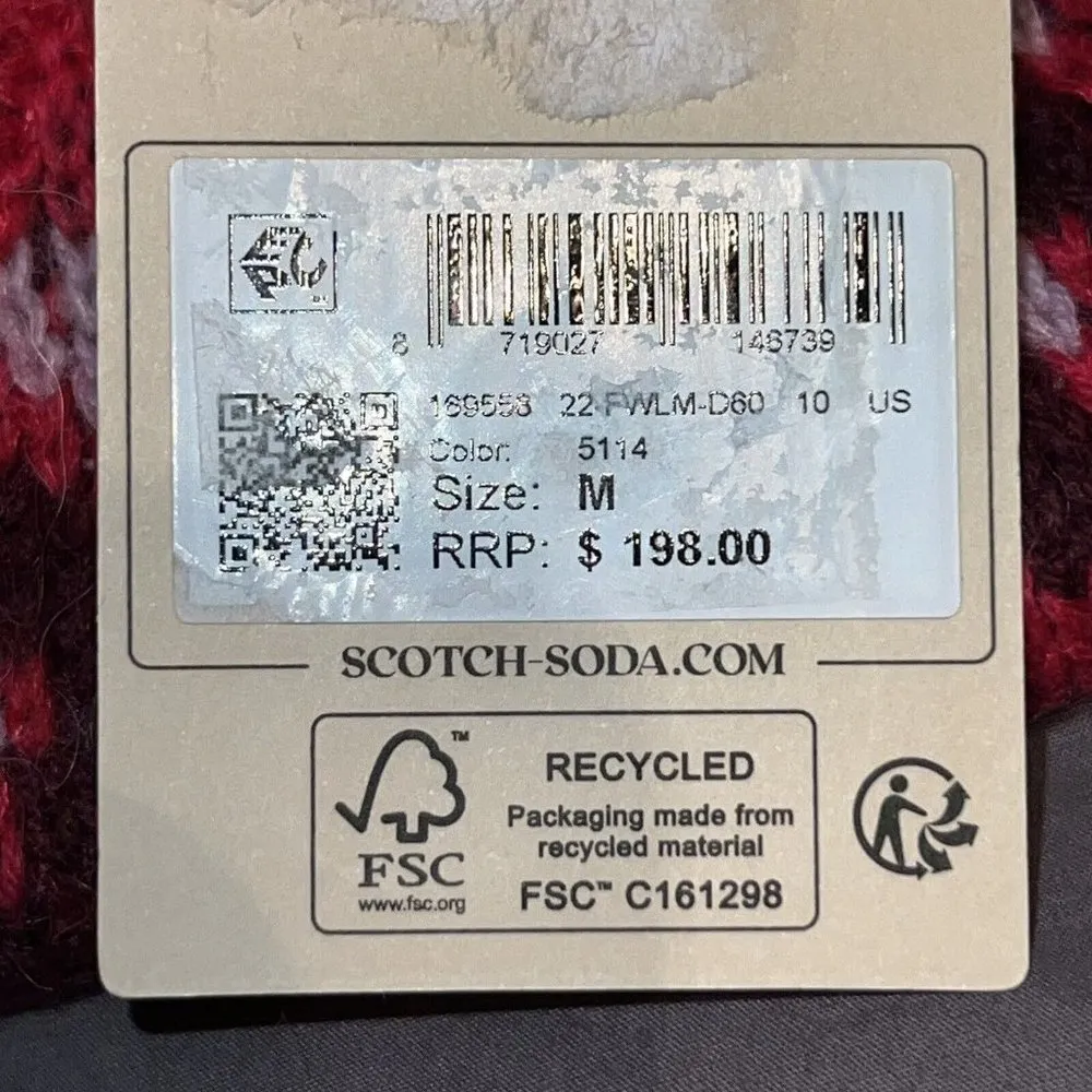 Scotch & Soda Cable Knit Fair Isle Sweater Cosmic Pink Red Alpaca Wool Blend Med - Image 8