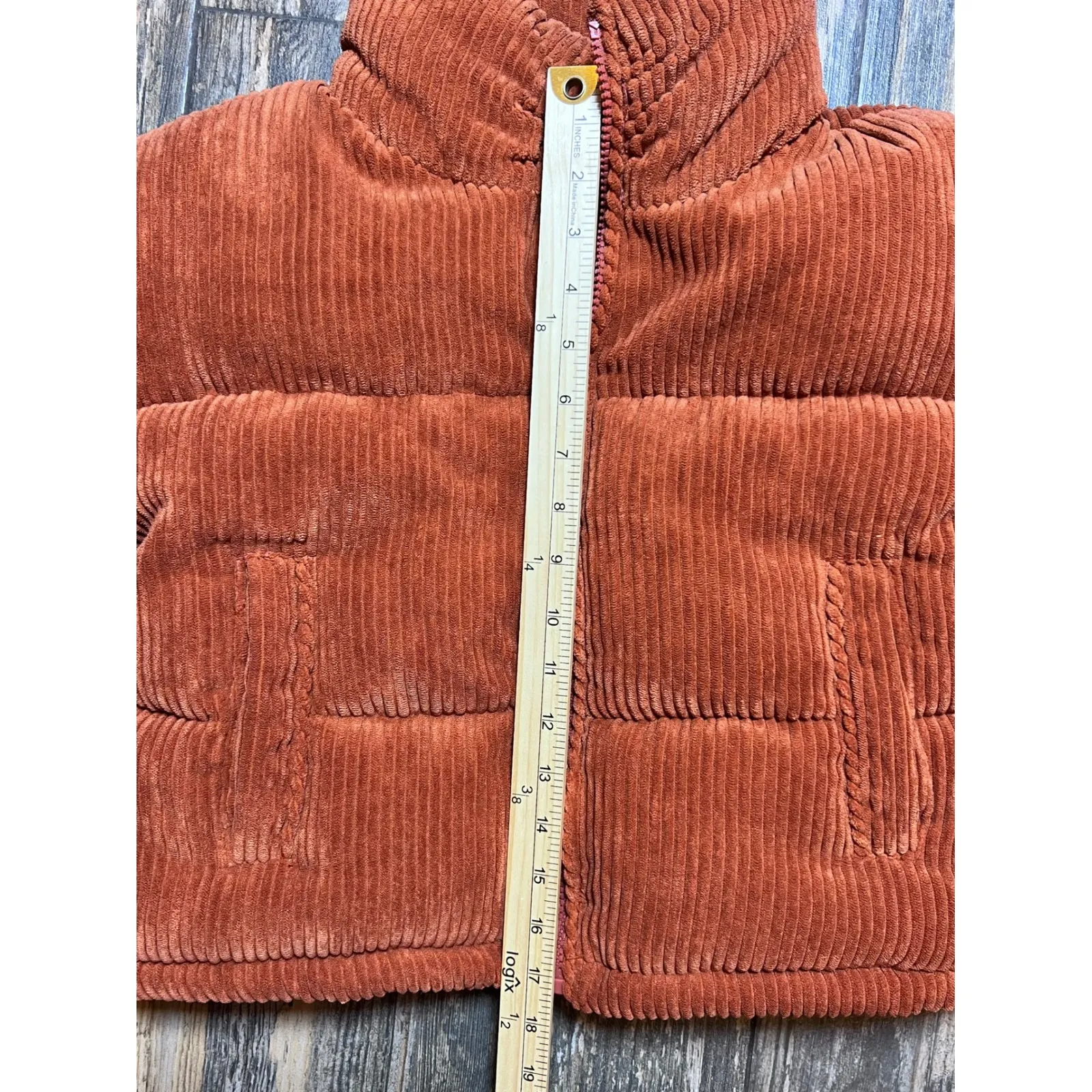 7 For All Mankind XS‎ Corduroy Puffer Jacket Crop Full Zip High Neck Rust Orange - Image 4