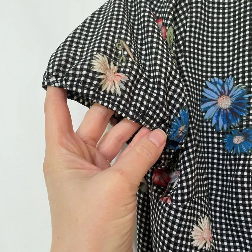 Sugar High Gingham Floral Ruffled Wrap Blouse Womens L Romantic Flutter Sleeve - Image 5