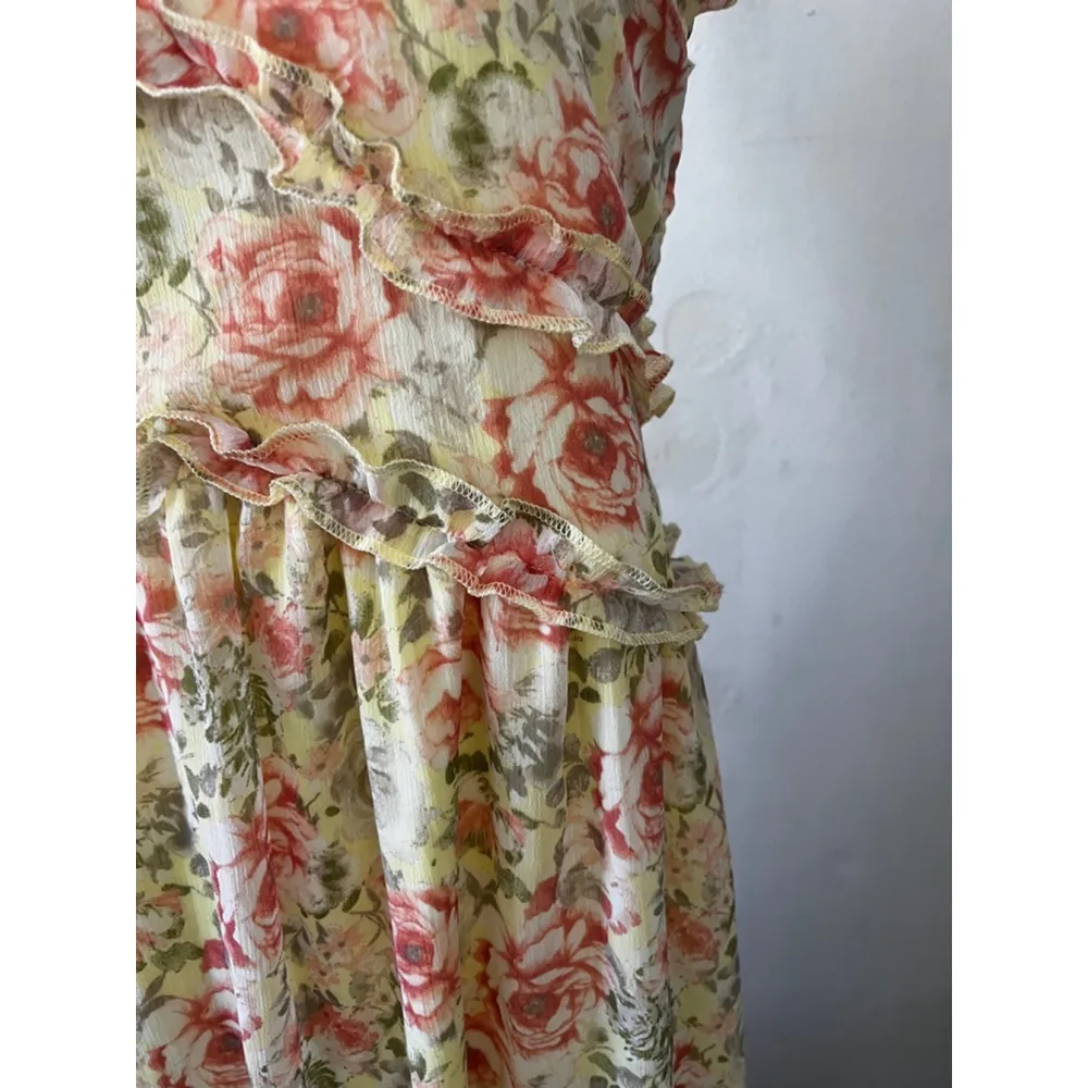 NWT No Boundaries Floral sleeveless strappy Vneck Mini Dress Yellow Red Size M - Image 8