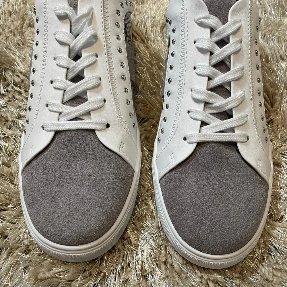 Steve Madden Annita Snake Print Studded Gray Suede Sneakers - Image 4