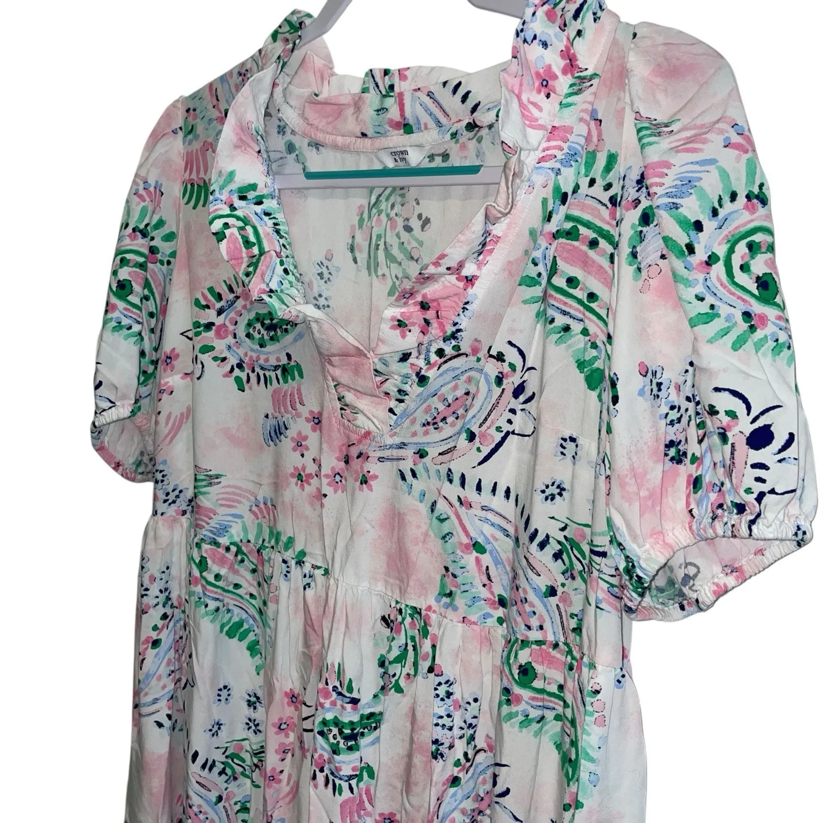 Crown & Ivy Dress Womens L White‎ Floral Long Ruffled Fairycore Cottagecore - Image 9