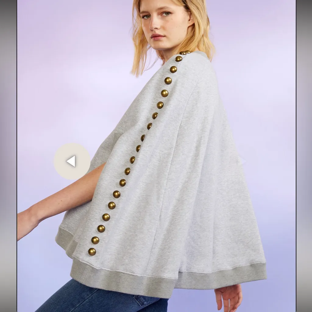 Cynthia Rowley “The Capelet” Studded Grey Sweatshirt XS/S - Image 6