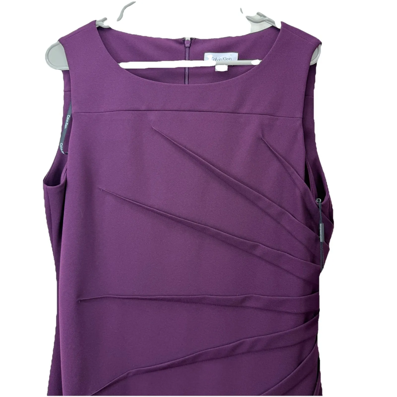 Calvin Klein Purple Sunburst Seam Stretch Crepe Sleeveless Sheath Dress‎ Size 14 - Image 7